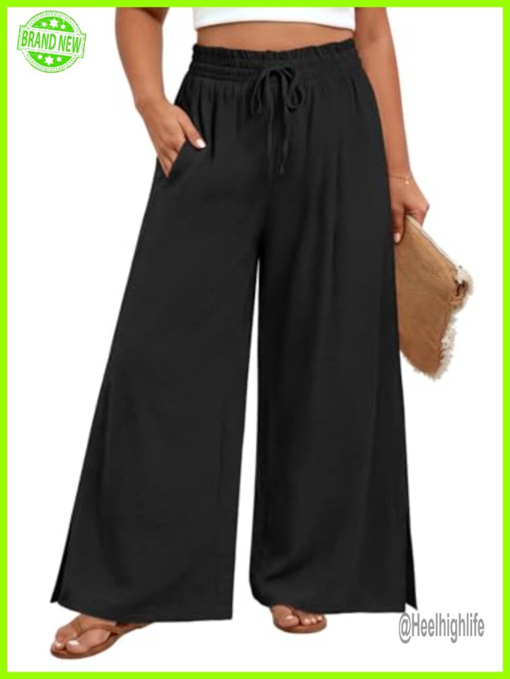 Womens Plus Size Wide Leg Palazzo Pants High Waist Drawstring Trousers